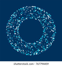 Amazing falling snow. Round bagel frame with amazing falling snow on deep blue background. Great Vector illustration.