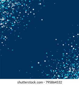 Amazing falling snow. Scatter abstract corners on deep blue background. Interesting vector illustration.