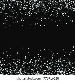 Amazing falling snow. Scattered border on black background. Adorable vector illustration.