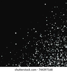 Amazing falling snow. Scattered bottom right corner on black background. Excellent vector illustration.