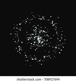 Amazing falling snow. Small double circle with amazing falling snow on black background. Vector illustration.