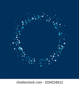 Amazing falling snow. Small round shape on deep blue background. Pretty vector illustration.
