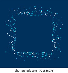 Amazing falling snow. Square abstract mess with amazing falling snow on deep blue background. Curious Vector illustration.