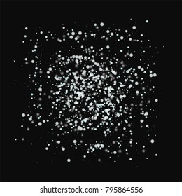 Amazing falling snow. Square shape on black background. Remarkable vector illustration.