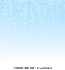 Amazing falling stars Christmas background. Subtle flying snow flakes and stars on winter sky background. Awesome winter silver snowflake overlay template. Classy vector illustration.
