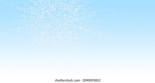 Amazing falling stars Christmas background. Subtle flying snow flakes and stars on winter sky background. Astonishing winter silver snowflake overlay template. Surprising vector illustration.