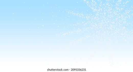 Amazing falling stars Christmas background. Subtle flying snow flakes and stars on winter sky background. Artistic winter silver snowflake overlay template. Ecstatic vector illustration.