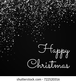 Amazing falling stars Happy Christmas greeting card on black background. Gorgeous vector illustration.