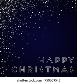 Amazing falling stars Happy Christmas greeting card on deep blue background. Delightful vector illustration.