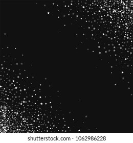 Amazing falling stars. Scatter cornered border on black background. Astonishing vector illustration.