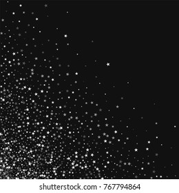 Amazing falling stars. Scattered bottom left corner with amazing falling stars on black background. Radiant Vector illustration.
