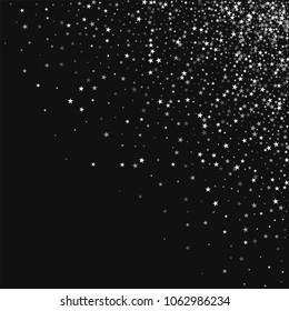Amazing falling stars. Scattered top right corner on black background. Classy vector illustration.