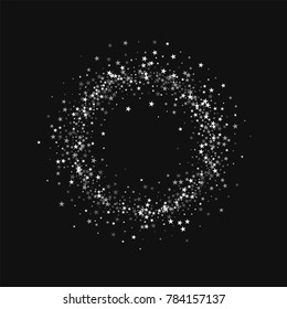 Amazing falling stars. Small ring frame on black background. Comely vector illustration.