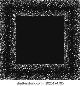 Amazing falling stars. Square scattered frame on black background. Breathtaking vector illustration.