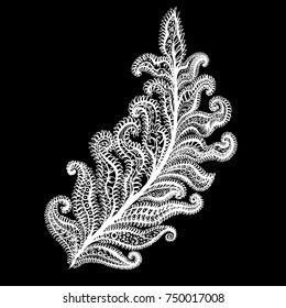 Amazing Feathers with Dots, Spiral, Triangle on Black. Creative Bohemia Concept for Bridal, Wedding Invitations, Cards, Tickets, Congratulations, Branding, Logo Label, Emblem
