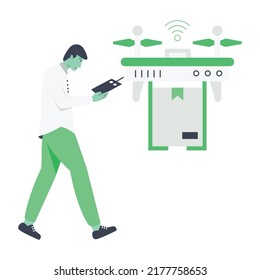 An amazing flat illustration of drone delivery 