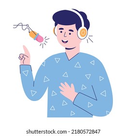 An amazing flat illustration of podcast singing 