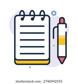 An amazing flat outline icon of notepad with pen, trendy vector