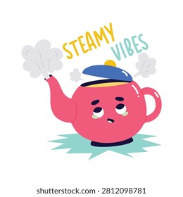 An amazing flat sticker of a tea pot brings warm cozy vibes.