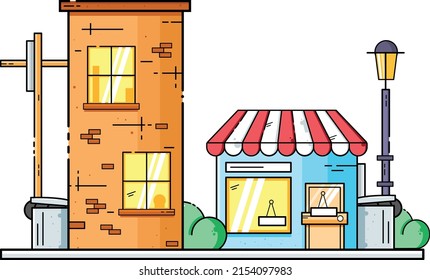 Amazing Flat Styled City Buildings Concept Illustration
