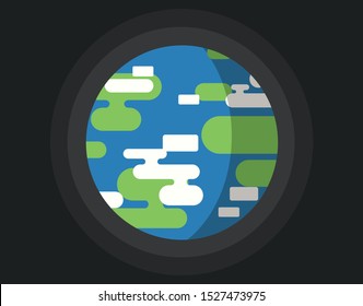 Amazing and Flat Vector Illustration of Earth with clouds , ocean, ground and black background.