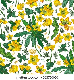 Amazing Floral Spring forest pattern in bright colors. Bright illustration, can be used for creating card, invitation card for wedding,wallpaper and textile.