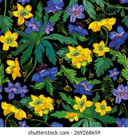 Amazing Floral Spring forest pattern in bright colors. Bright illustration, can be used for creating card, invitation card for wedding,wallpaper and textile. 