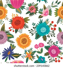 Amazing floral vector seamless pattern of right flowers in cute vintage style. 