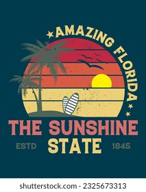 Amazing Florida the sunshine state Estd 1845 Summer T-shirt Design Summer vector illustration