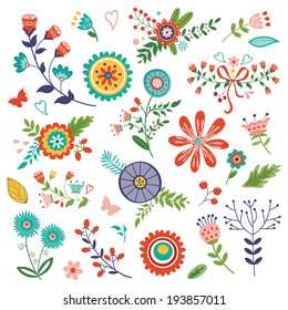 Amazing flowers colorful collection. Vector illustration