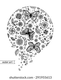 Amazing fly butterflies, flowers, plant, dots, spiral, triangle. Vector. Set collection. Creative bohemia concept for wedding invitations, cards, tickets, congratulations, branding, logo, label.
