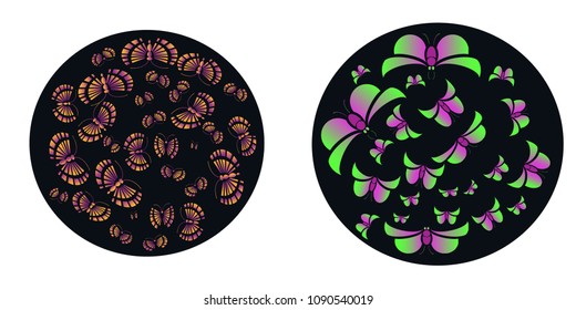 Amazing fly butterflies insect, flowers, plant, dots, spiral, triangle. Vector. Set collection. Creative bohemia concept for wedding invitations, cards, tickets, congratulations, branding, logo label
