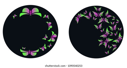 Amazing fly butterflies insect, flowers, plant, dots, spiral, triangle. Vector. Set collection. Creative bohemia concept for wedding invitations, cards, tickets, congratulations, branding, logo label
