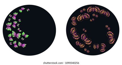 Amazing fly butterflies insect, flowers, plant, dots, spiral, triangle. Vector. Set collection. Creative bohemia concept for wedding invitations, cards, tickets, congratulations, branding, logo label
