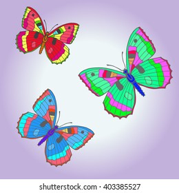 Amazing fly butterflies. Vector set. Creative bohemia concept for wedding invitations, cards, tickets, congratulations, branding, logo. 
