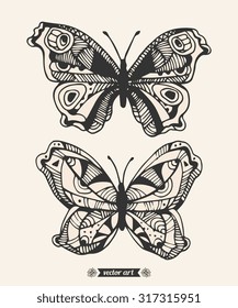 Amazing fly butterflies, wildlife insect. Vector. Set collection. Creative bohemia concept for wedding invitations, cards, tickets, congratulations, branding, logo, label. Black and white, grey, beige