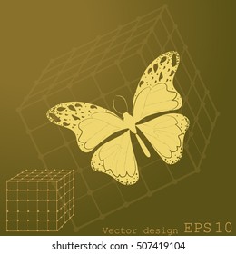 Amazing fly butterfly. Vector. Creative bohemia concept for wedding invitations, cards, tickets, congratulations, branding, logo, label. 