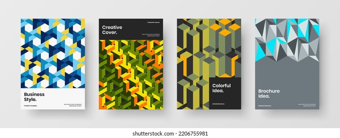 Amazing flyer A4 design vector template bundle. Original mosaic tiles handbill illustration composition.