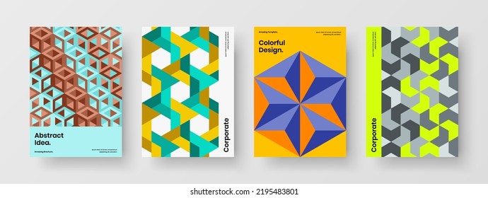 Amazing flyer design vector concept bundle. Colorful mosaic tiles handbill layout set.
