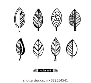 Amazing forest exotic leaves. Vector. Set collection. Creative bohemia concept for icons design, cards, tickets, branding, logo, label, emblem. Black and white