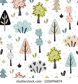 Amazing forest seamless pattern in scandinavian style. Vector illustration