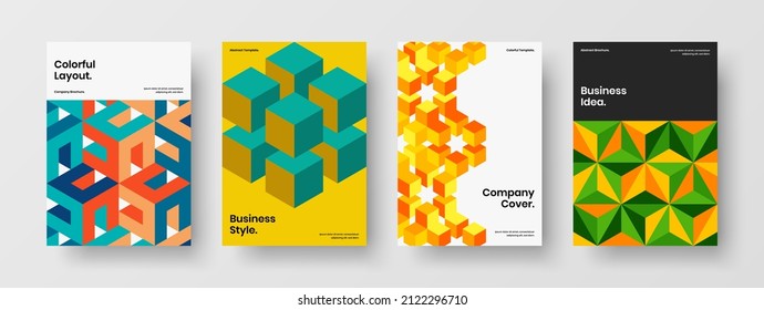 Amazing front page A4 design vector illustration bundle. Isolated geometric shapes postcard concept set.