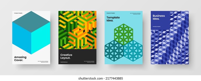 Amazing front page A4 design vector concept set. Unique geometric shapes flyer template bundle.