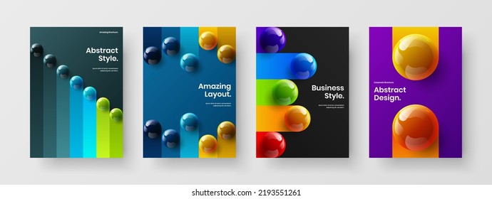 Increíble composición de ilustraciones vectoriales de diseño de la página principal A4. Conjunto de conceptos de portada de libros de esferas simples y realistas.