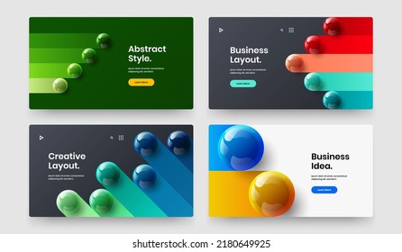Amazing front page design vector layout collection. Simple 3D spheres presentation template composition.