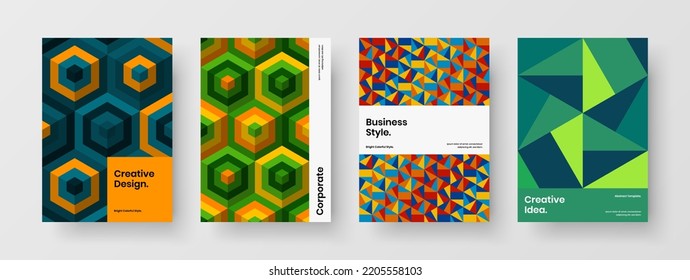 Amazing front page design vector illustration composition. Unique mosaic tiles magazine cover template set.