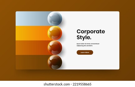 Increíble diseño de vector de diseño de página principal. Plantilla de pantalla del sitio web de esferas realistas y modernas.