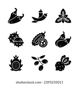Un conjunto asombroso de iconos de frutas y verduras, aislados en fondo blanco