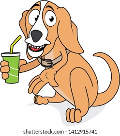 amazing funny artwork of a dog getting ready to drink juice