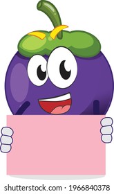 amazing funny mangosteen character showing blank paper